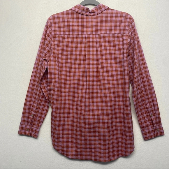 NWT Eddie Bauer Plaid Check Shirt Button Down Purple Orange M - Picture 2 of 6